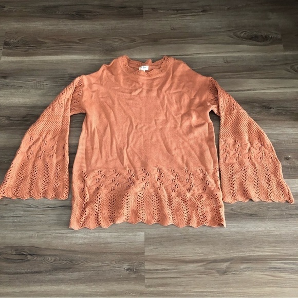 Umgee Peach Knot Sweater Flare Patterned Sleeve Women Size Large - Picture 1 of 9